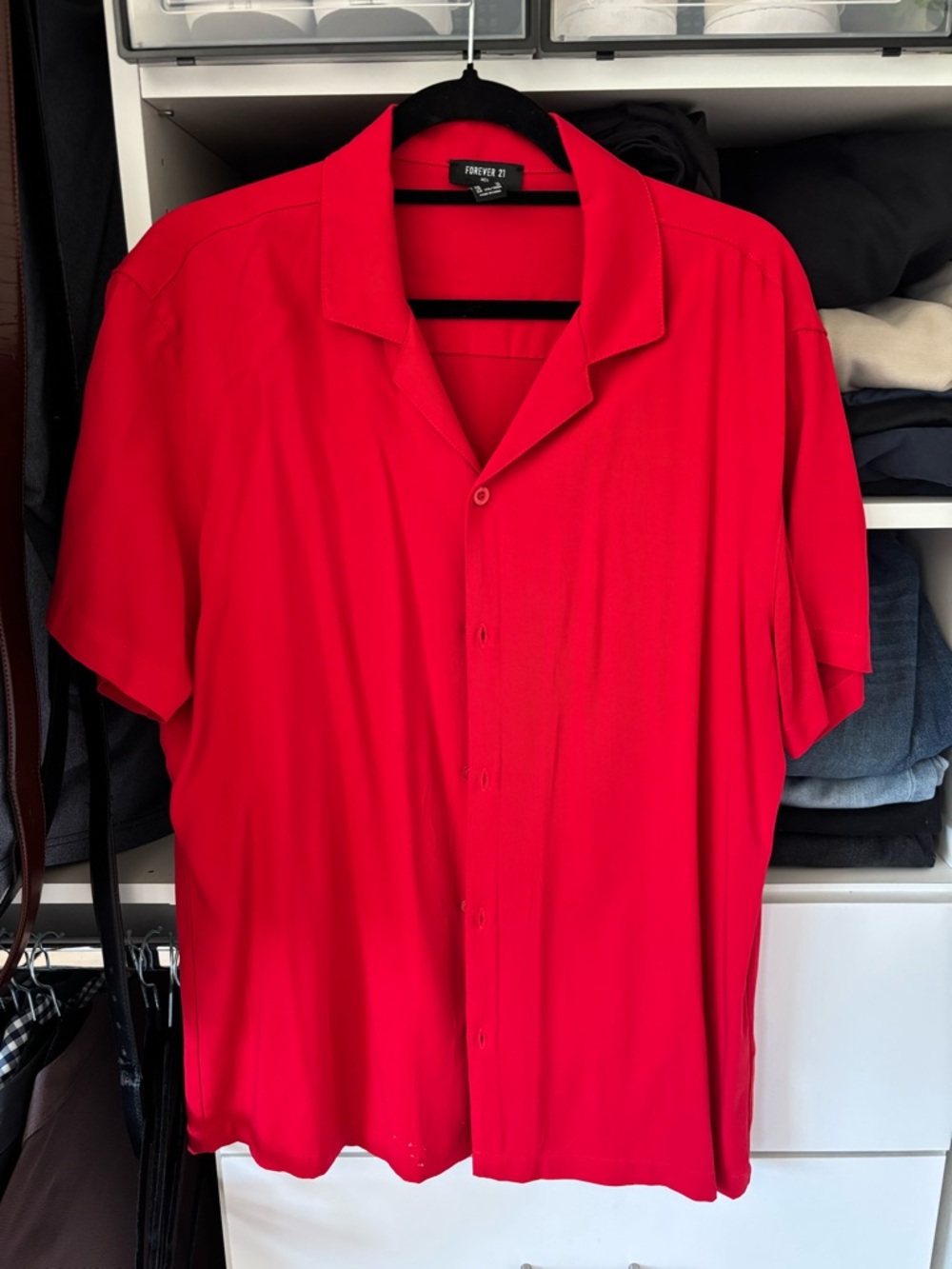 Forever 21 Men’s Bright Red Short-Sleeve Button Down Shirt